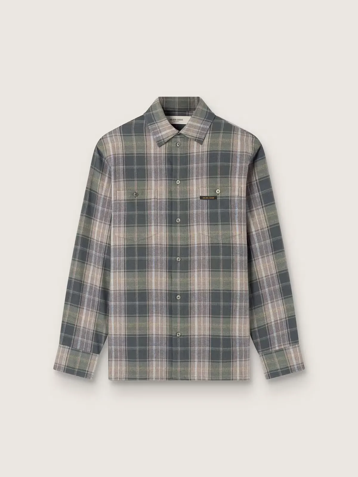 Shirt in Green and Cognac Check Cotton by Golden Goose