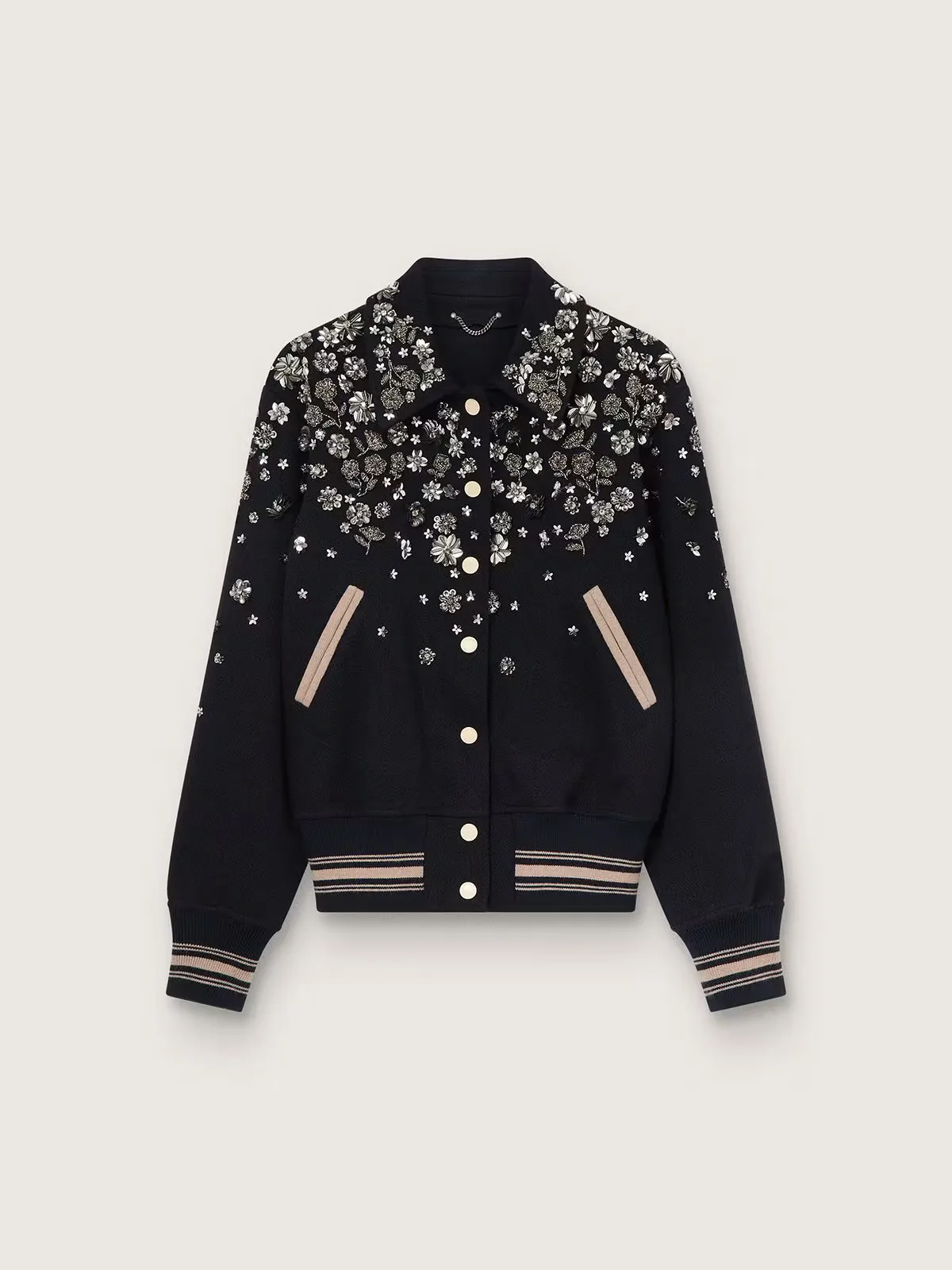 Bomber Jacket in Midnight-Blue Wool with Embroidery by Golden Goose