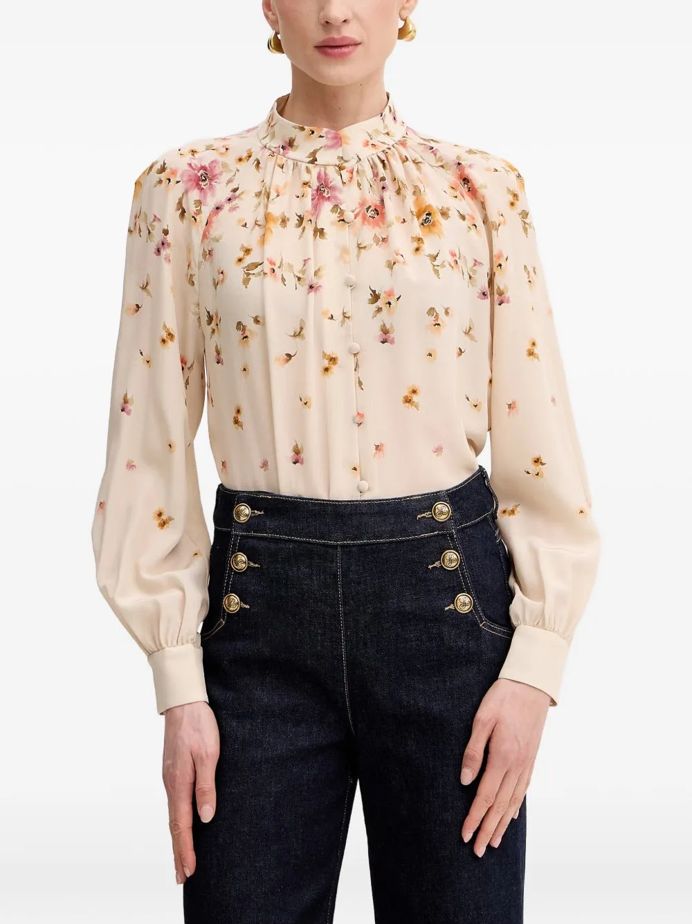 Bria Floral-Print Silk Blouse