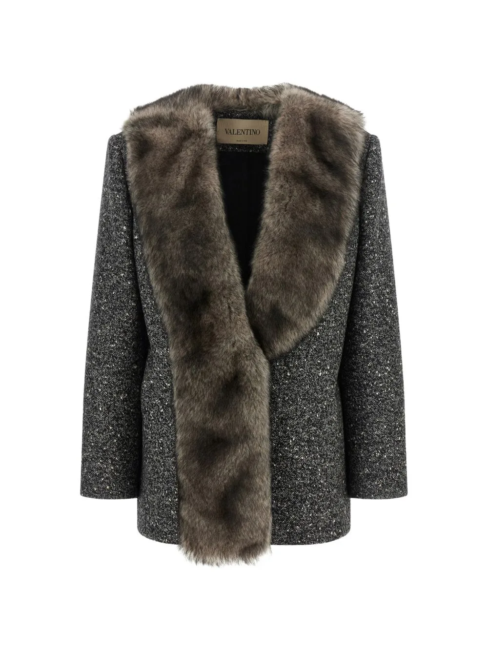 Single-Breasted Chevron Bouclé Caban with Shearling by Valentino Garavani
