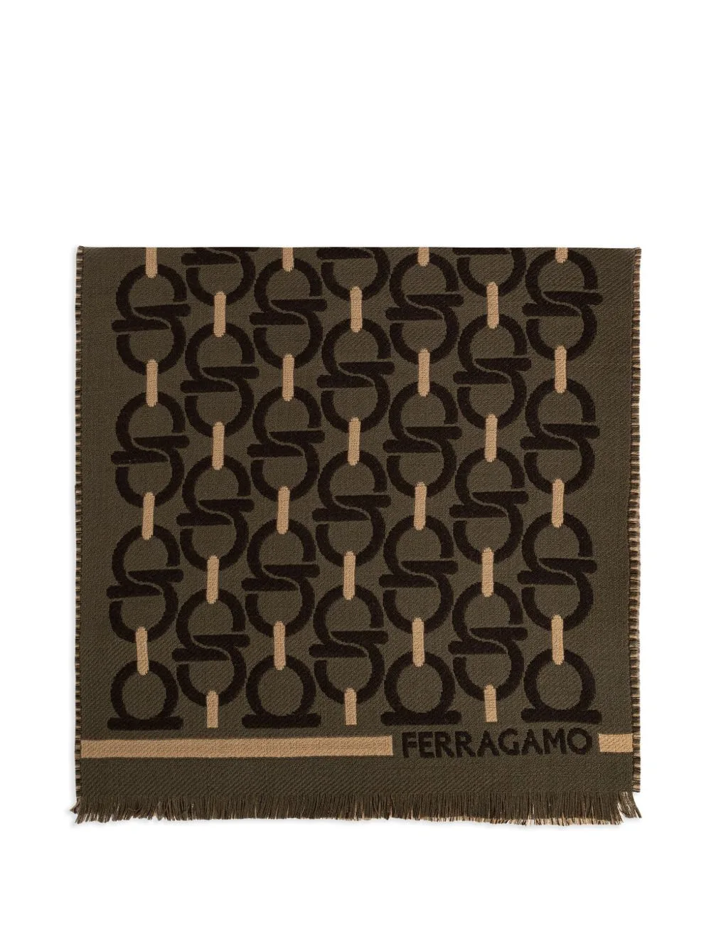 Gancini-Pattern Frayed Scarf