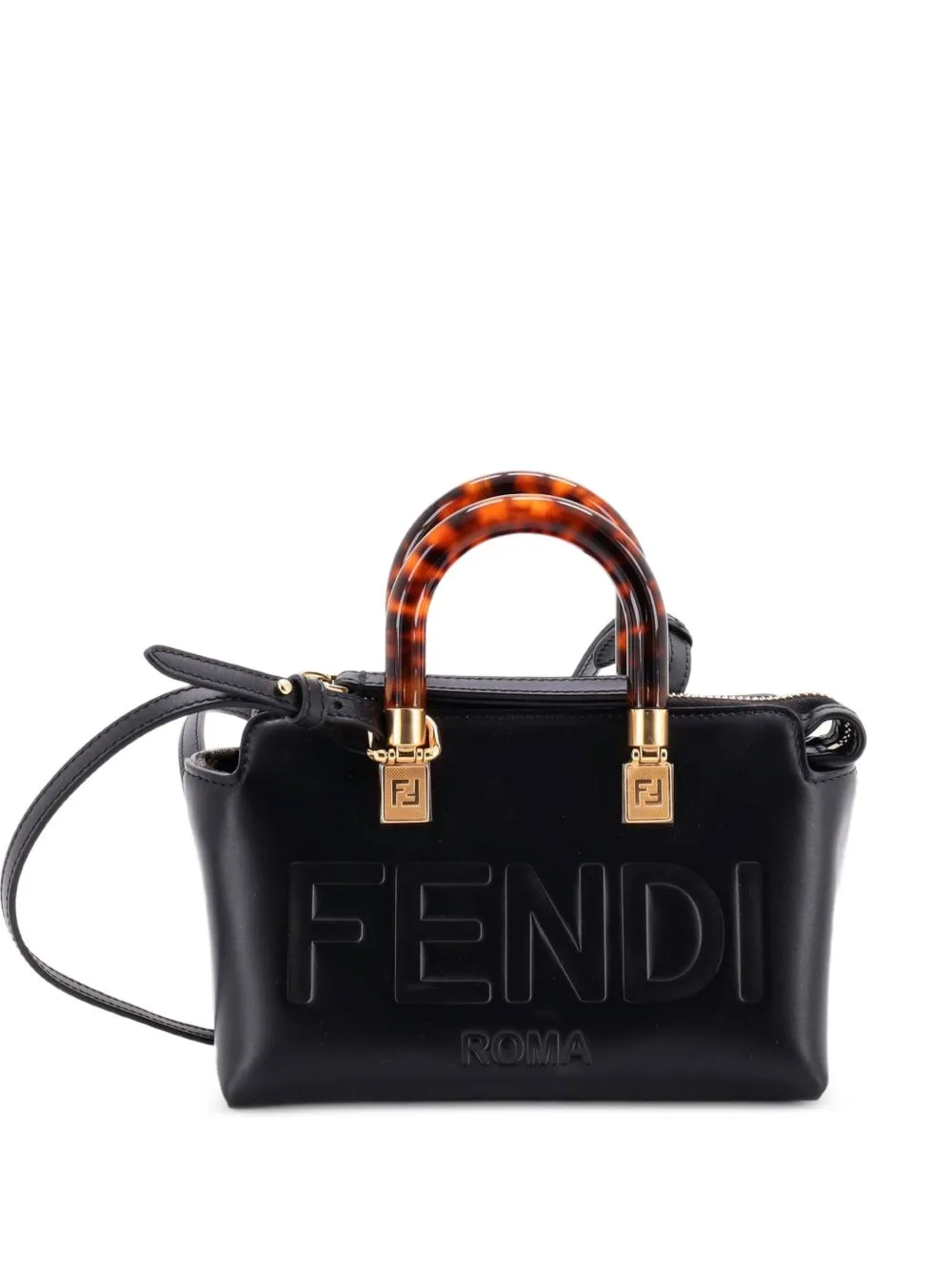 Logo by the Way Top Handle Bag Embossed Leather Mini Crossbody Bag by Fendi Pre-Owned