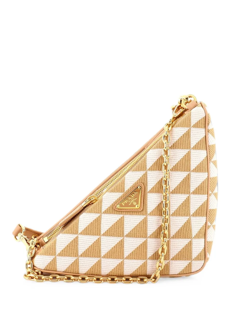 Double Symbole Triangle Bag Leather and Jacquard Mini Shoulder Bag by Prada Pre-Owned