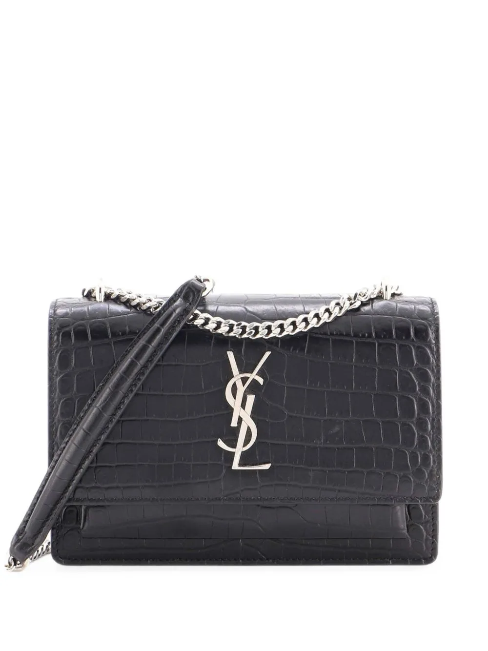 Sunset Chain Wallet Crocodile Embossed Leather Crossbody Bag by Saint Laurent Pre-Owned