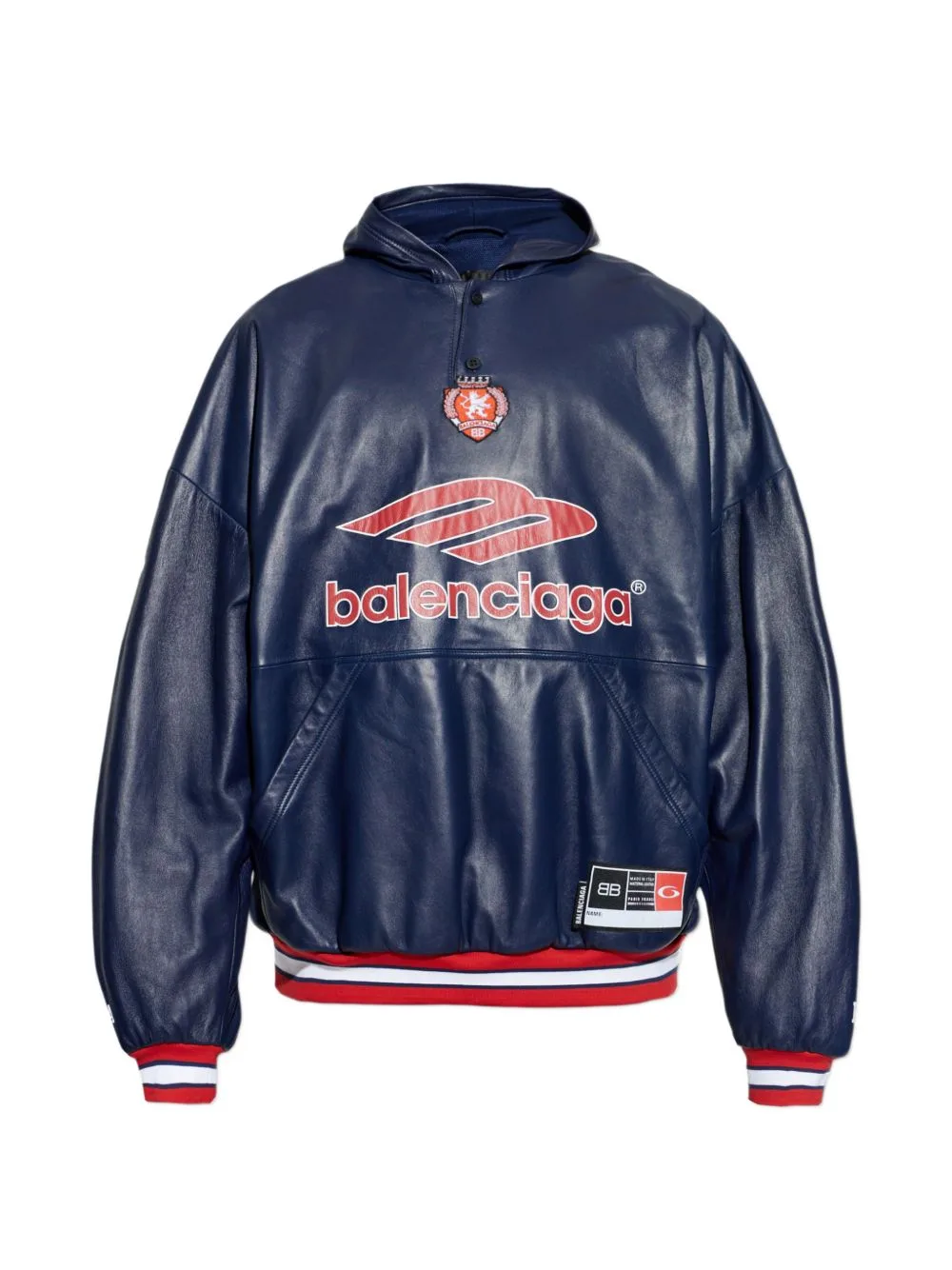 Logo-Print Leather Hoodie by Balenciaga
