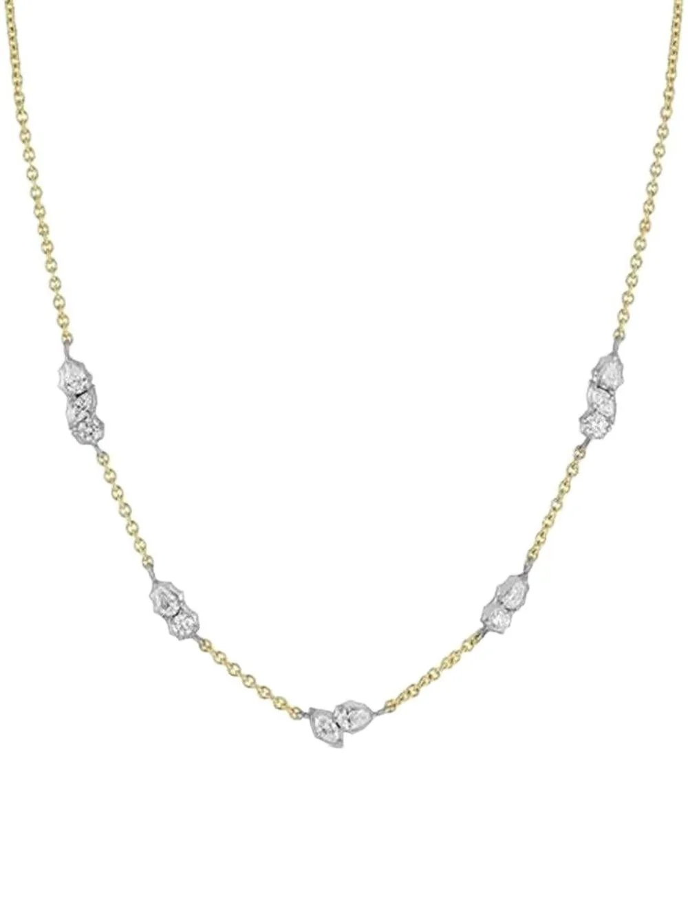 18K Yellow Gold and Platinum Posey Two-Tone Station Diamond Necklace by Jade Trau