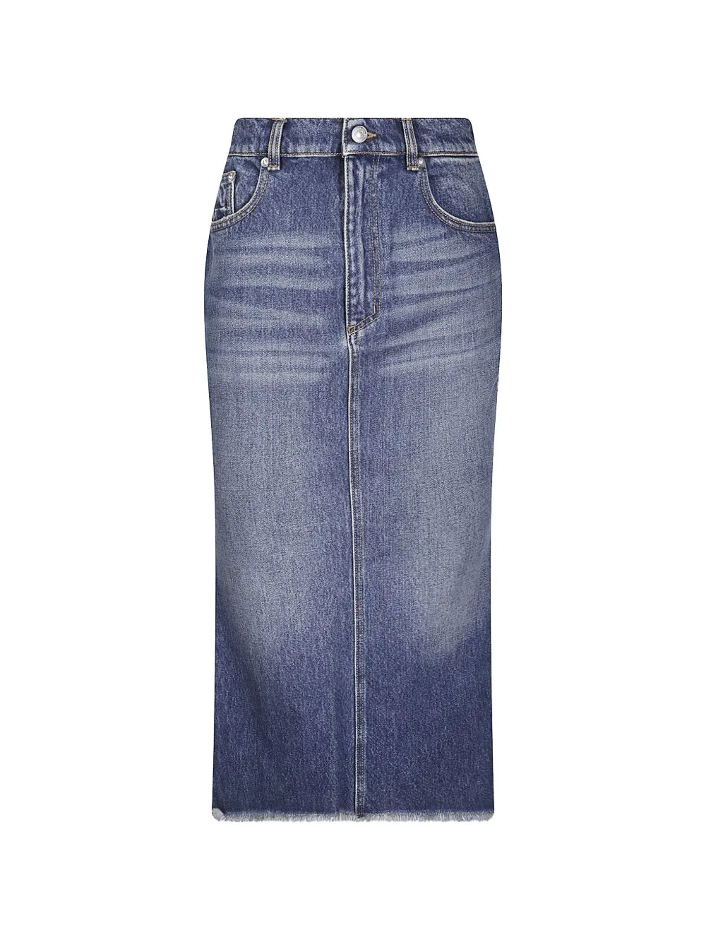 Frayed-Hem Midi Denim Skirt by Matières Fécales