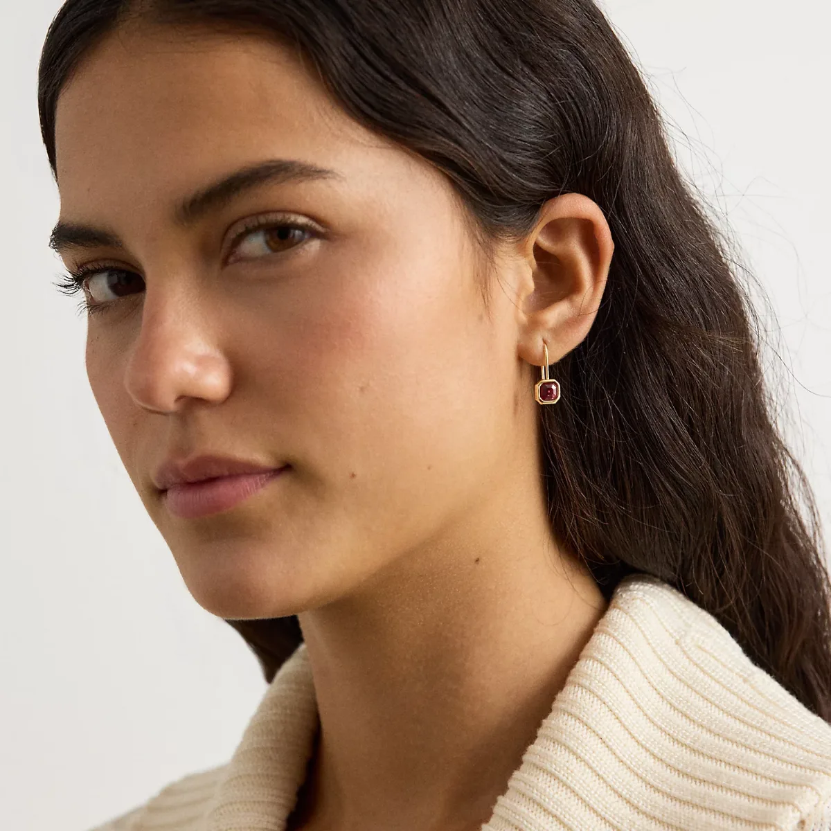 Gold-Plated Bezel-Stone Drop Earrings