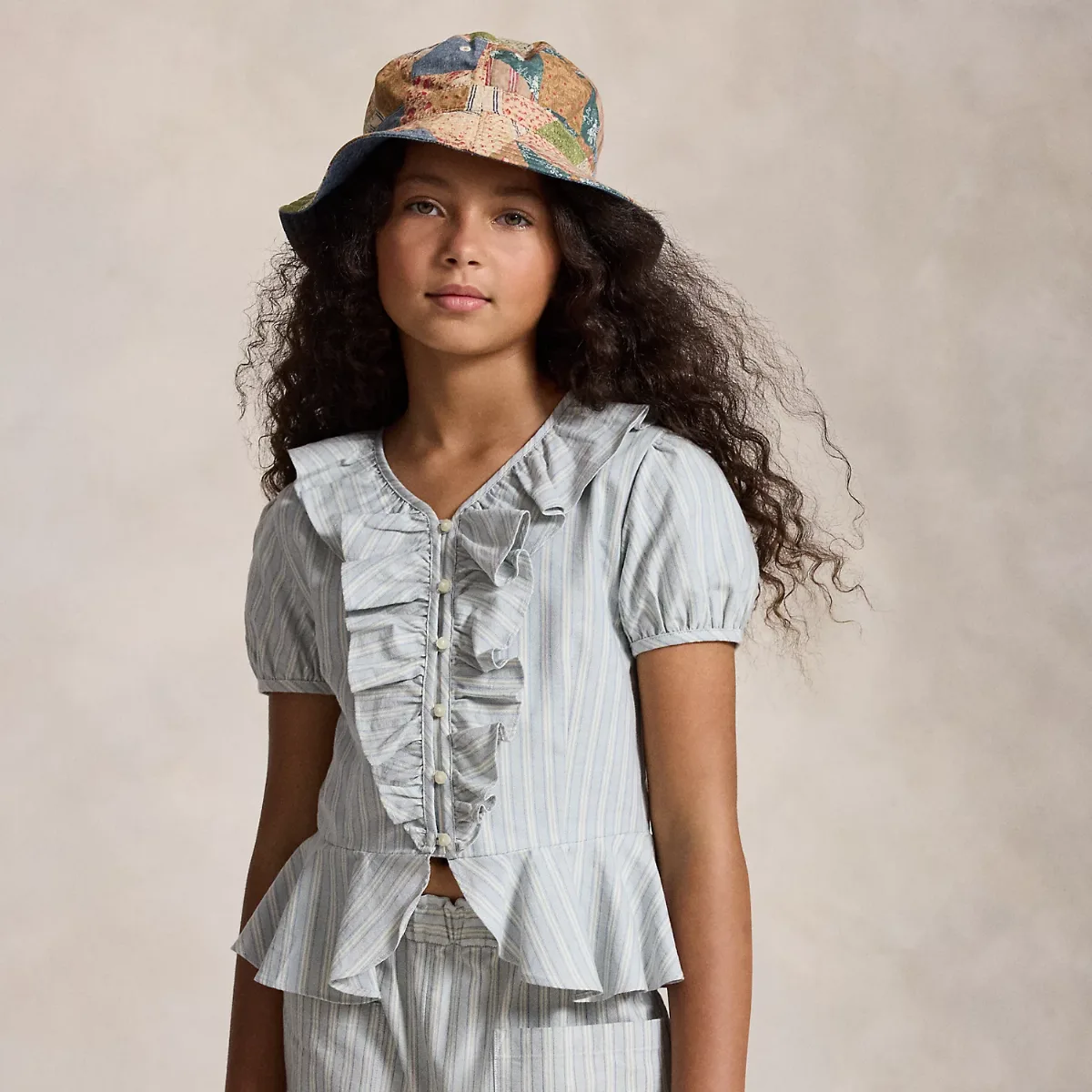 Striped Ruffled Cotton Oxford Shirt by Ralph Lauren