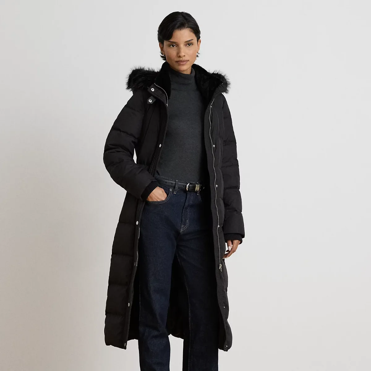 Faux-Fur-Trim Quilted Hooded Down Coat by Lauren Ralph Lauren