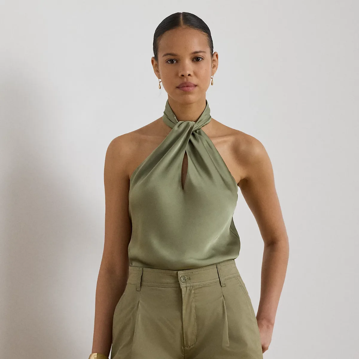 Twist-Front Charmeuse Halter Blouse by Lauren Ralph Lauren