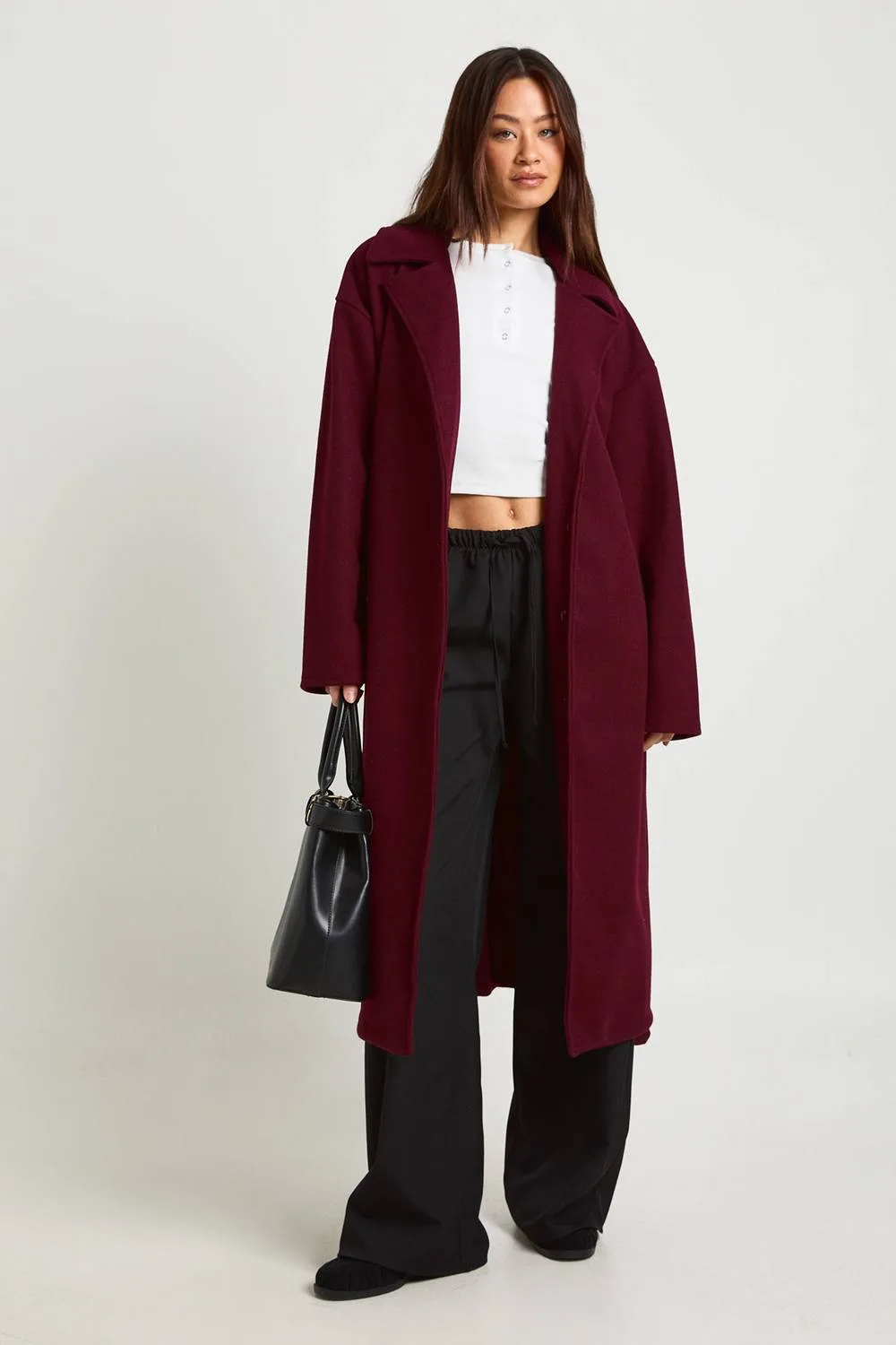 Oversized Belted Button Through Wool Look Coat by boohoo