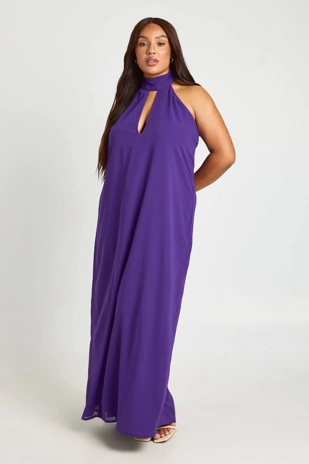 Plunge Chiffon Halterneck Ruffle Maxi Dress by boohoo