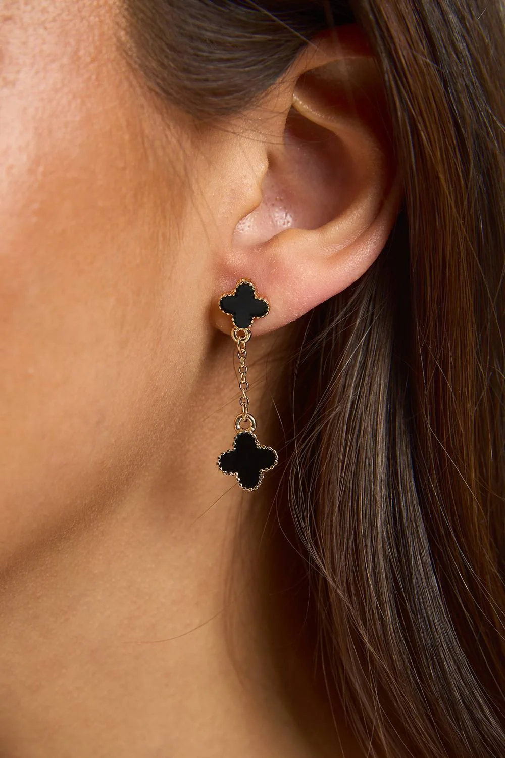 Black Enamel Clover Drop Earrings by boohoo