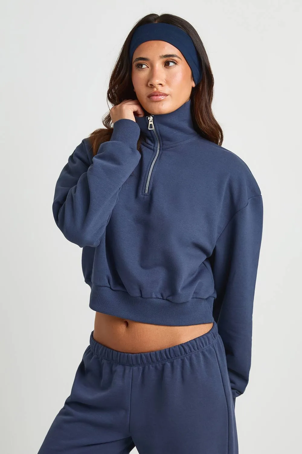 Loopback Half Zip Cropped Sweatshirt by boohoo