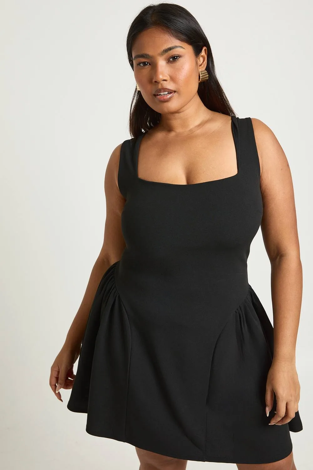 Square Neck Full Skirt Mini Dress by boohoo