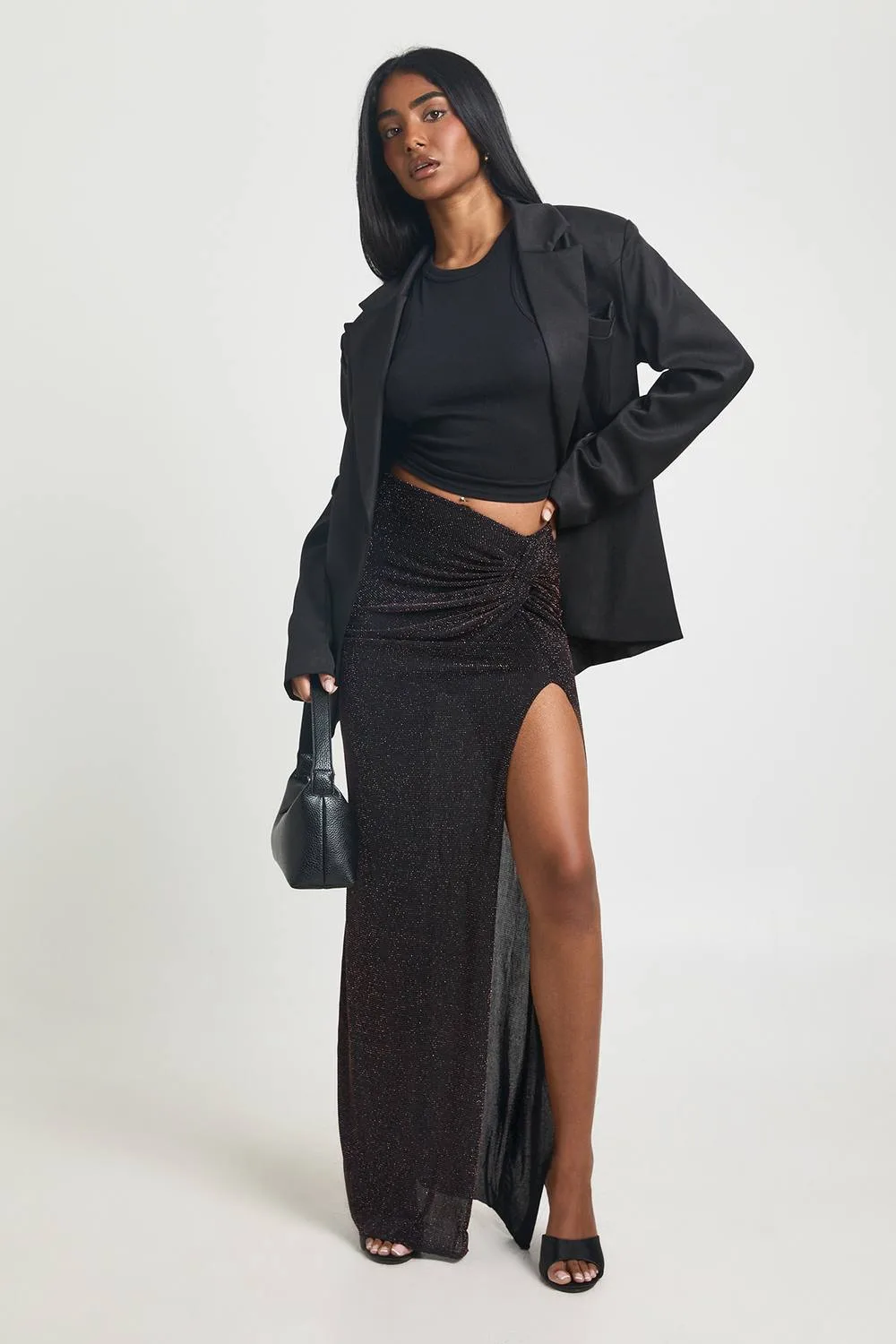 Glitter Twist Front Maxi Skirt by boohoo