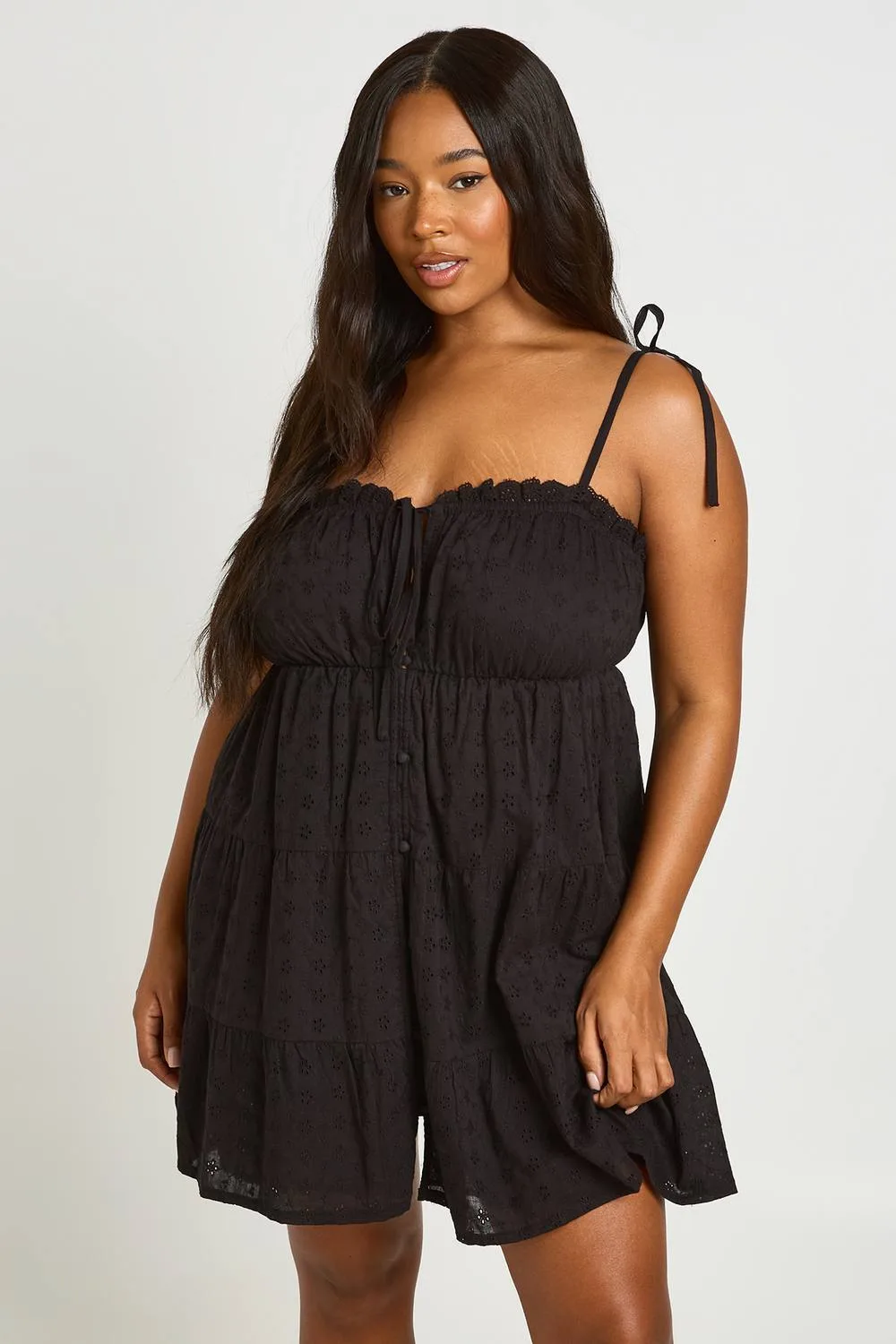 Broderie Scallopped Neck Tiered Smock Dress by boohoo