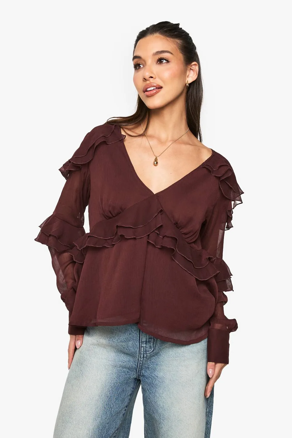 Ruffle Chiffon Blouse by boohoo