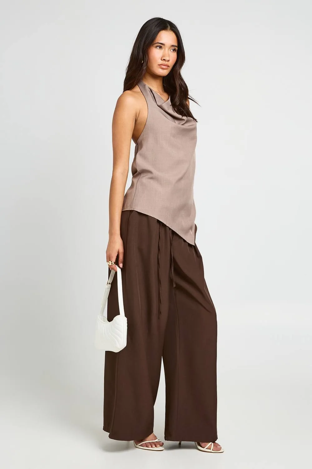 Tie Panel Detail Wide Leg Tailored Trousers by boohoo