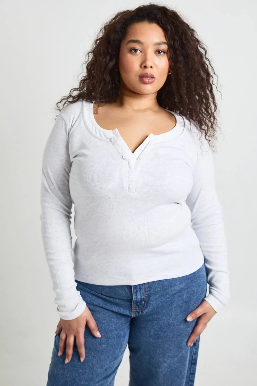 Ribbed Contrast Henley Button Long Sleeve Top by boohoo