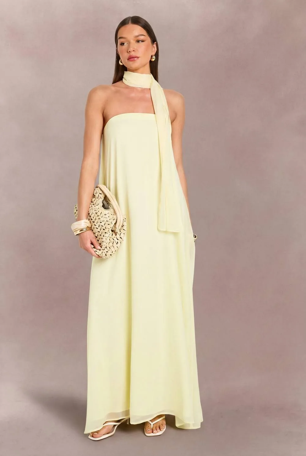 Scarf Detail Trapeze Floor Sweeping Maxi Dress