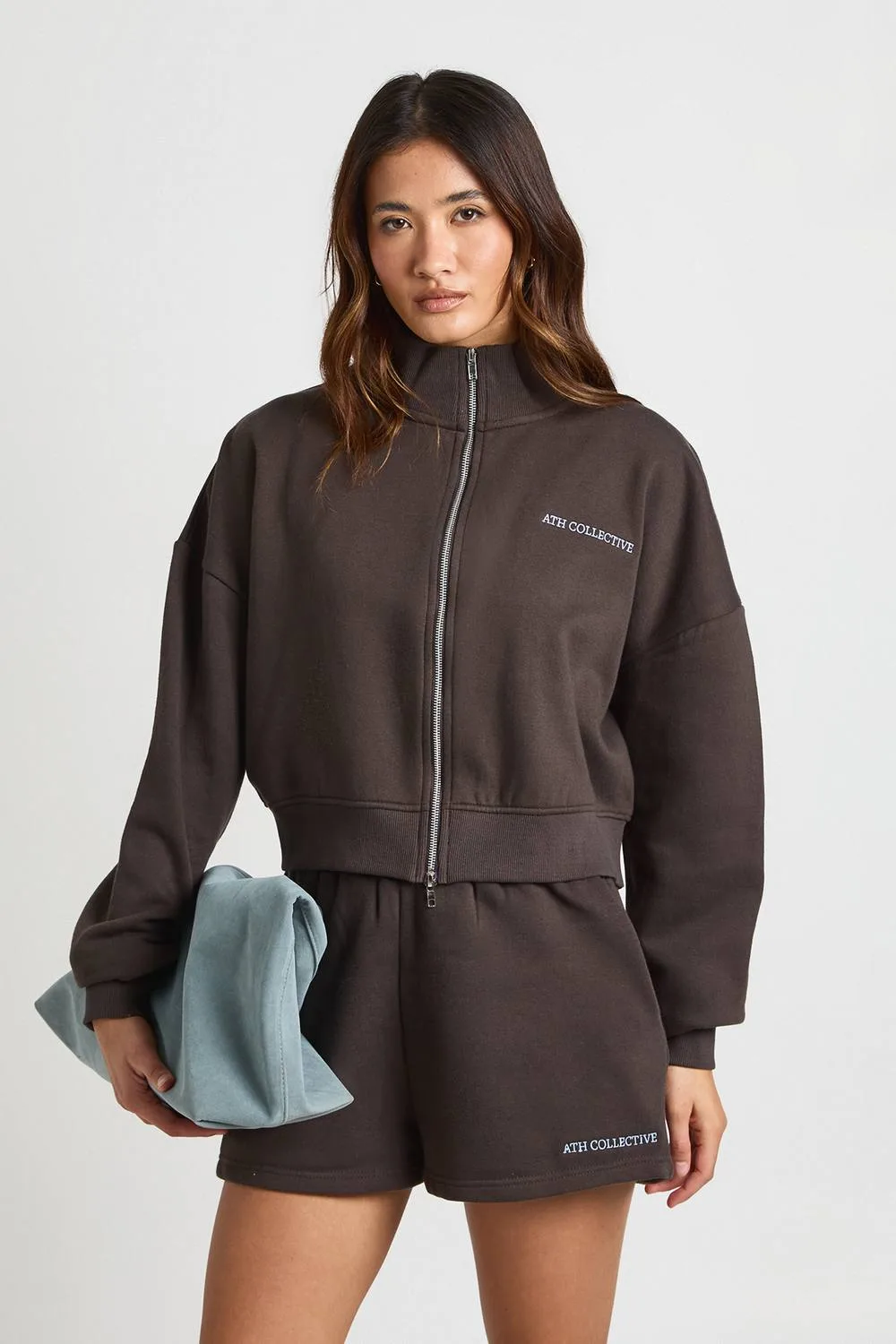 Ath Collective Embroidered Funnel Neck Short Tracksuit by boohoo