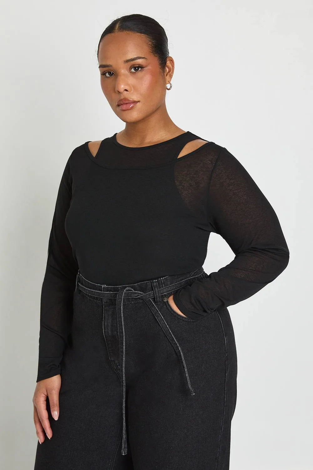 2 in 1 Layered Racer Neck Long Sleeve Top by boohoo
