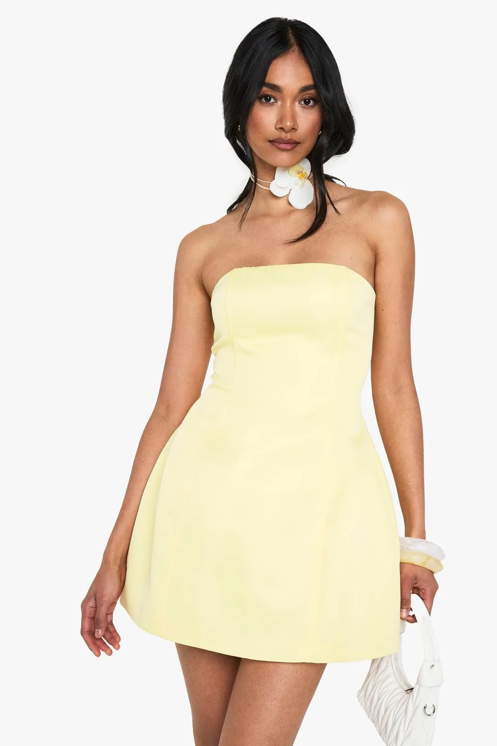 Structured Satin Skater Mini Dress by boohoo