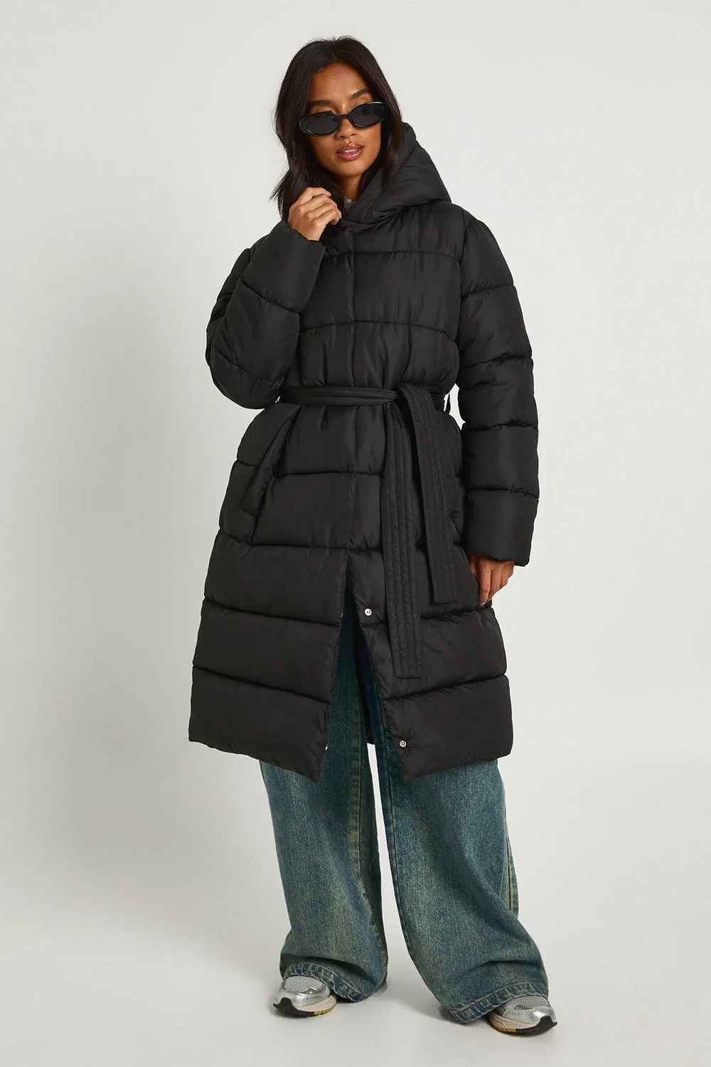 Belted Longline Puffer Jacket by boohoo