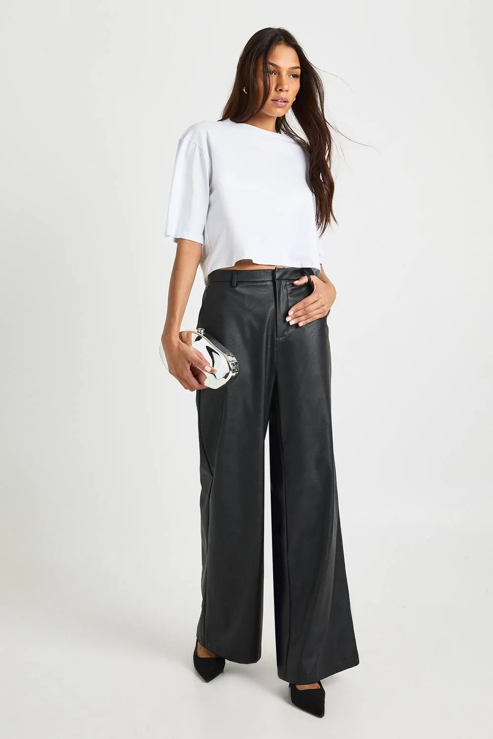Faux Leather Wide Leg Trouser