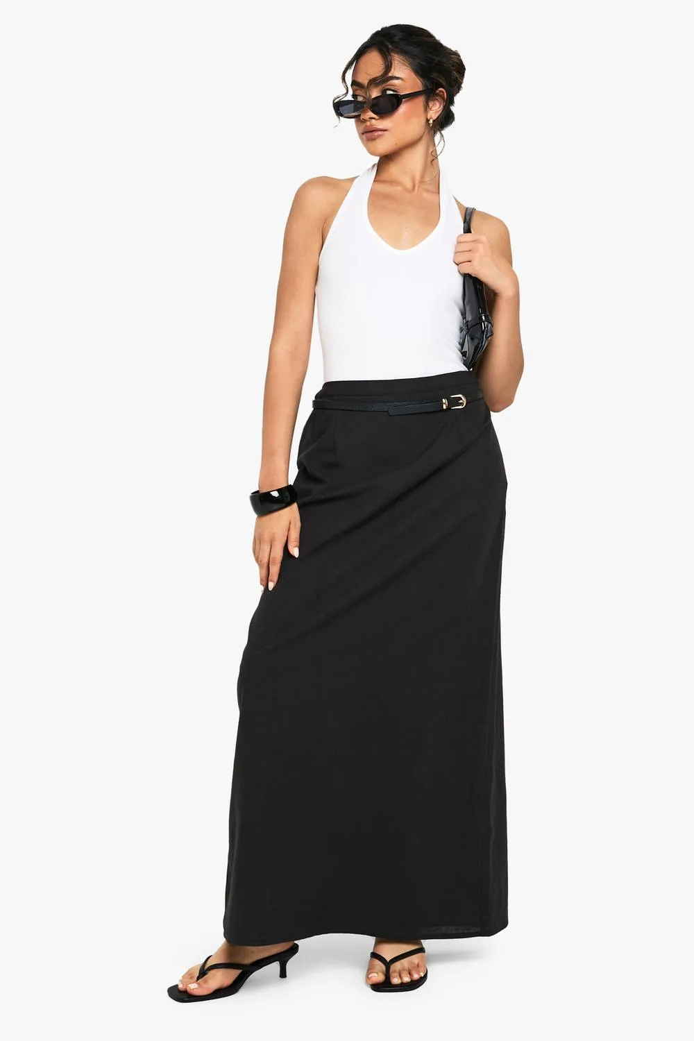 Linen Split Back Maxi Skirt by boohoo