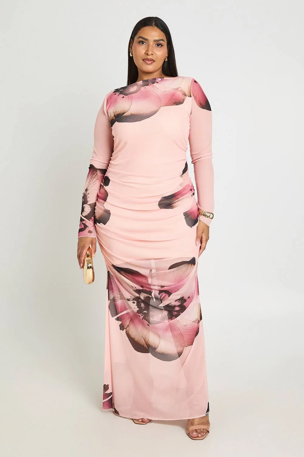 Floral Mesh Column Maxi Dress
