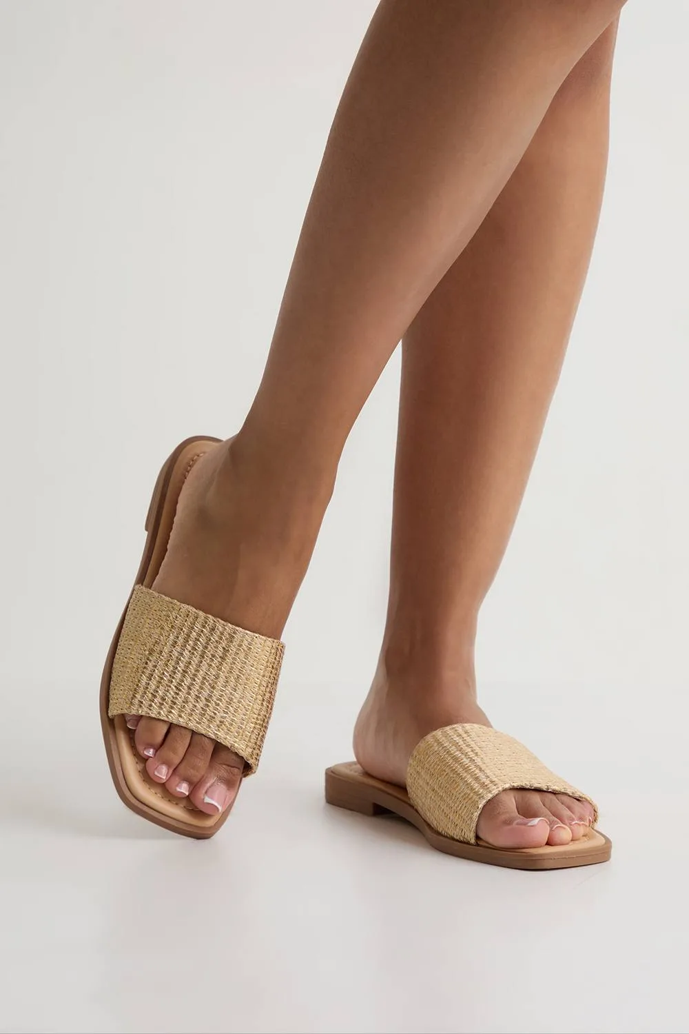 Wide Fit Metallic Raffia Sliders