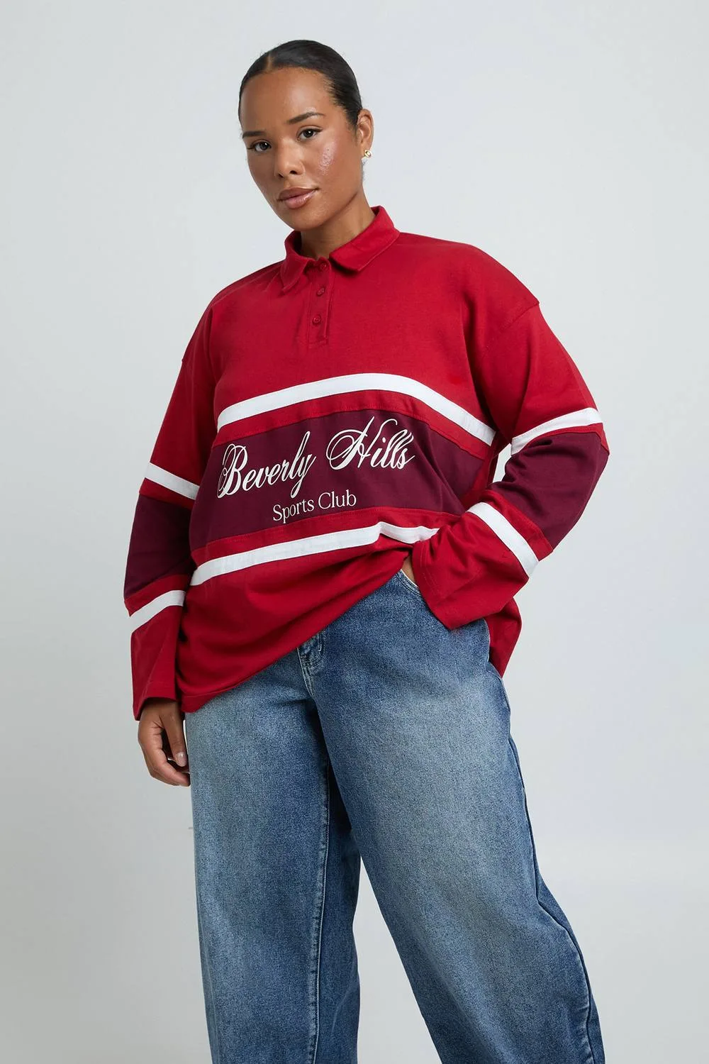 Beverly Hills Embroidered Oversized Rugby Top by boohoo