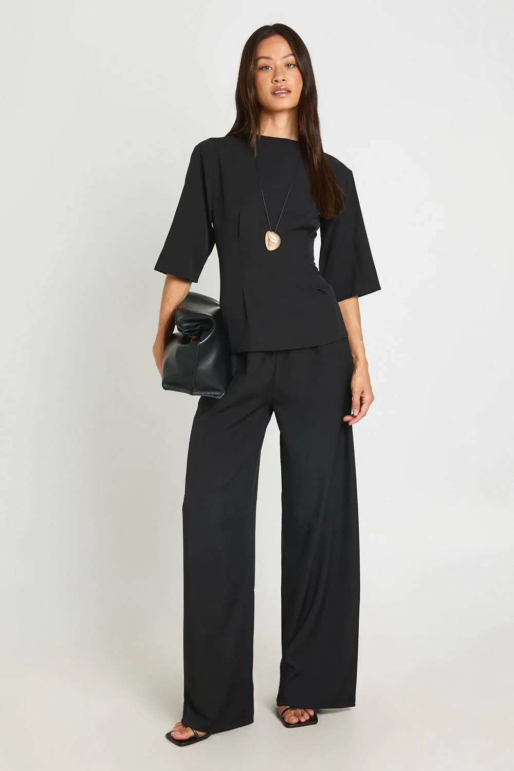 Woven Marl Cinch Waist Top Wide Leg Trouser Co-Ord