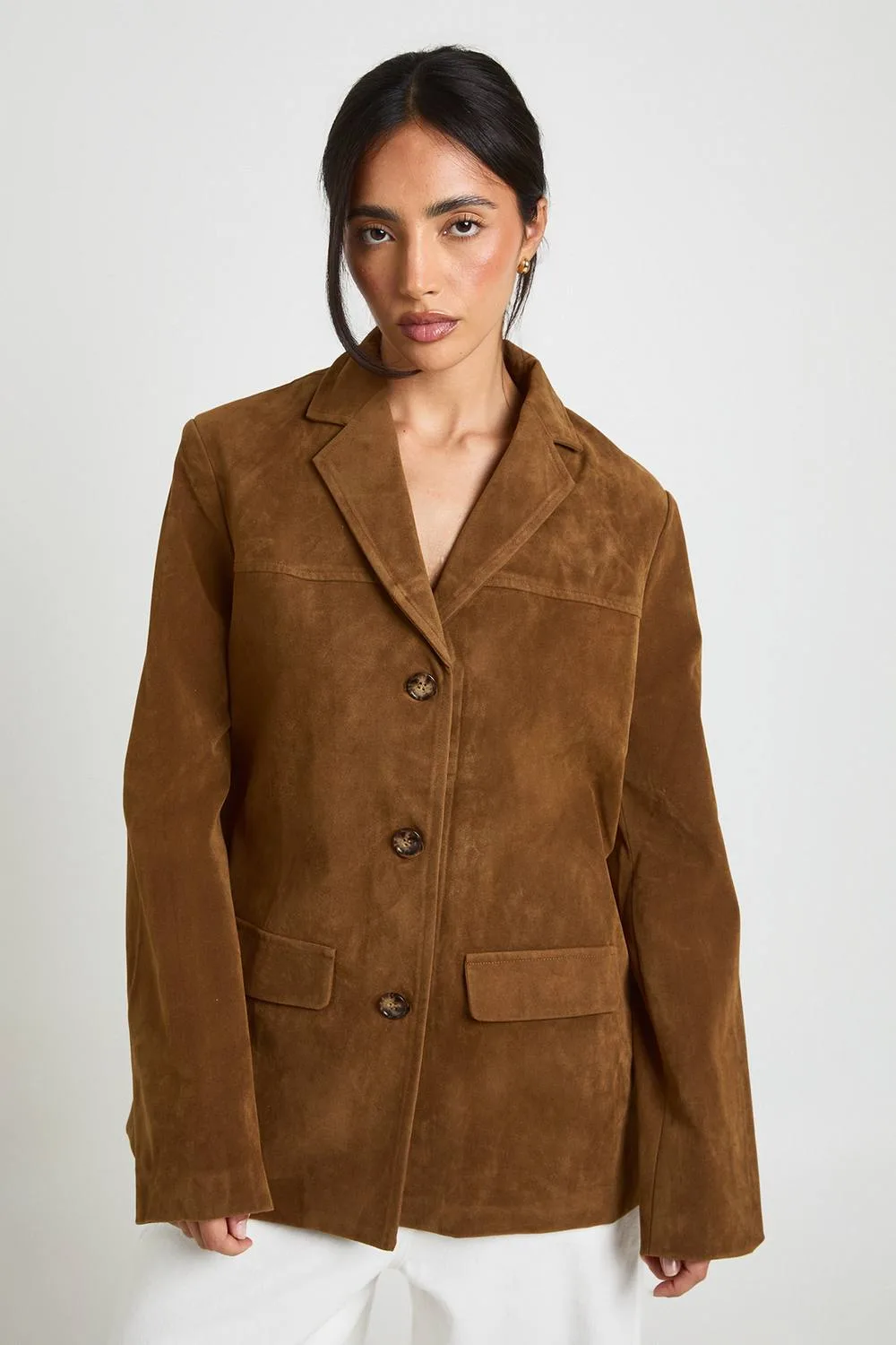 Vintage Look Faux Suede Oversized Blazer