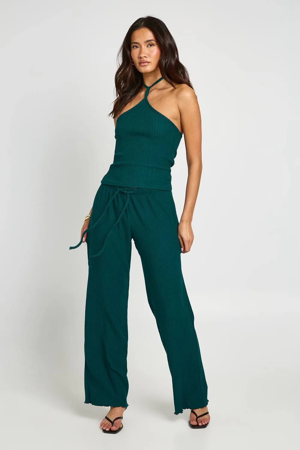 Plisse Wide Leg Trouser