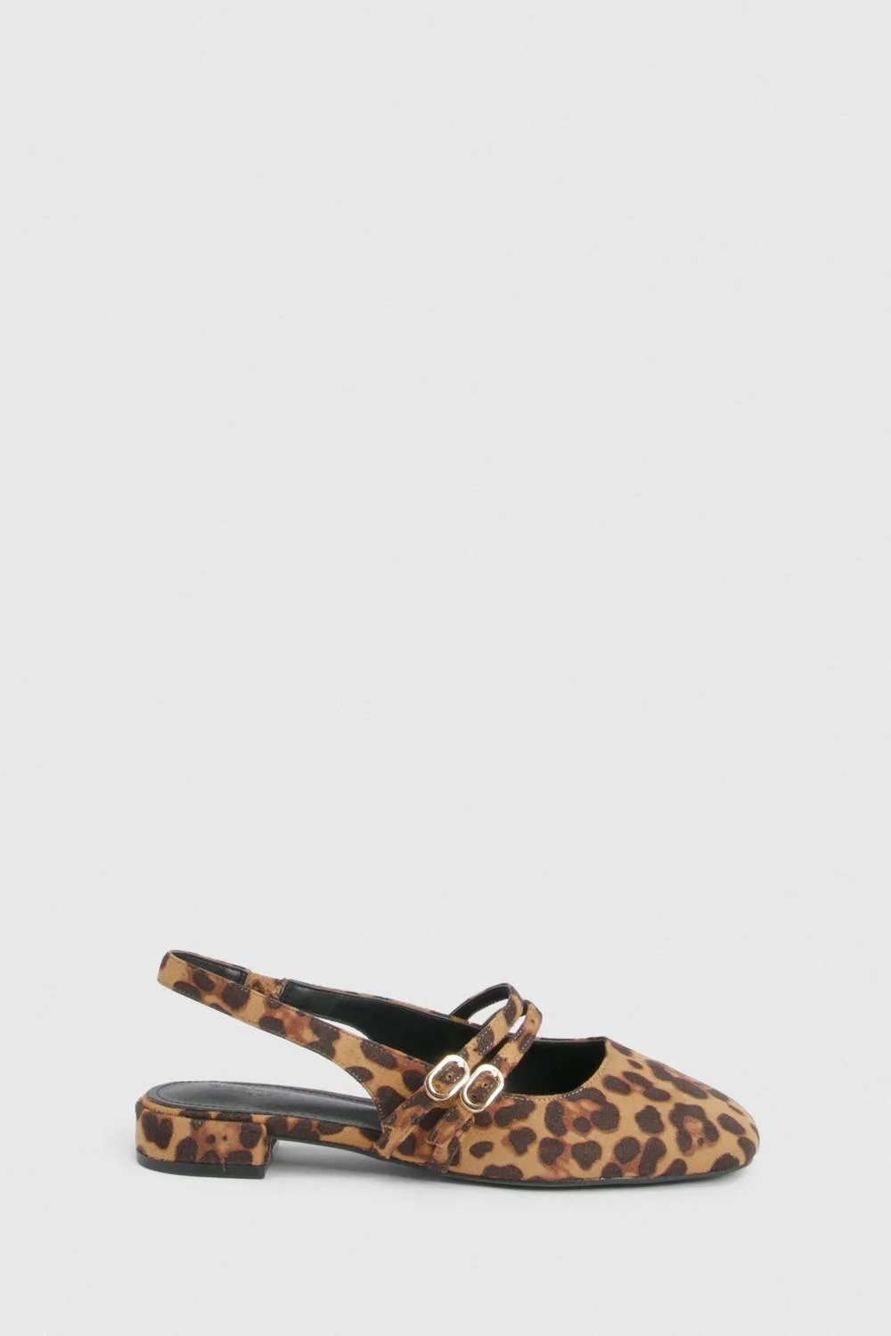 Wide Fit Leopard Slingback Flats with Double Strap by boohoo
