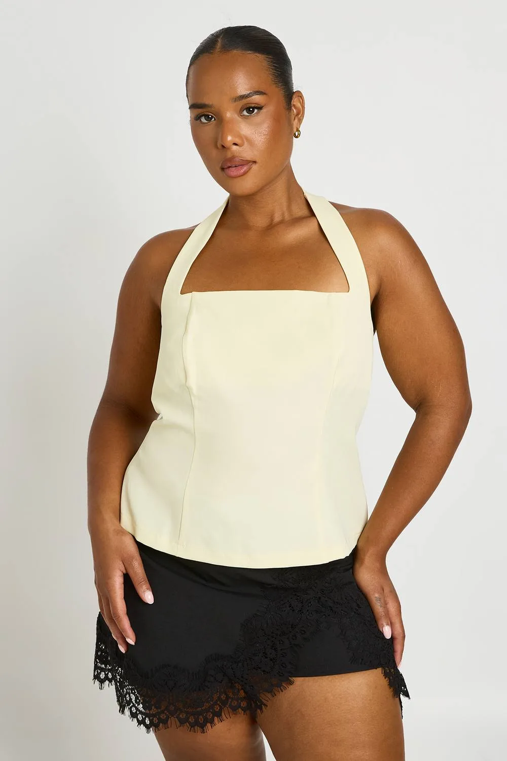 Square Neck Halter Top by boohoo