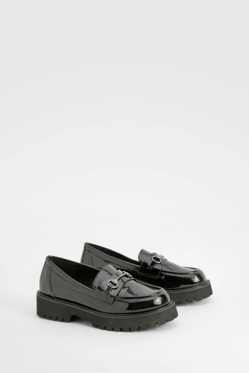 Wide Fit Patent T Bar Loafers by boohoo