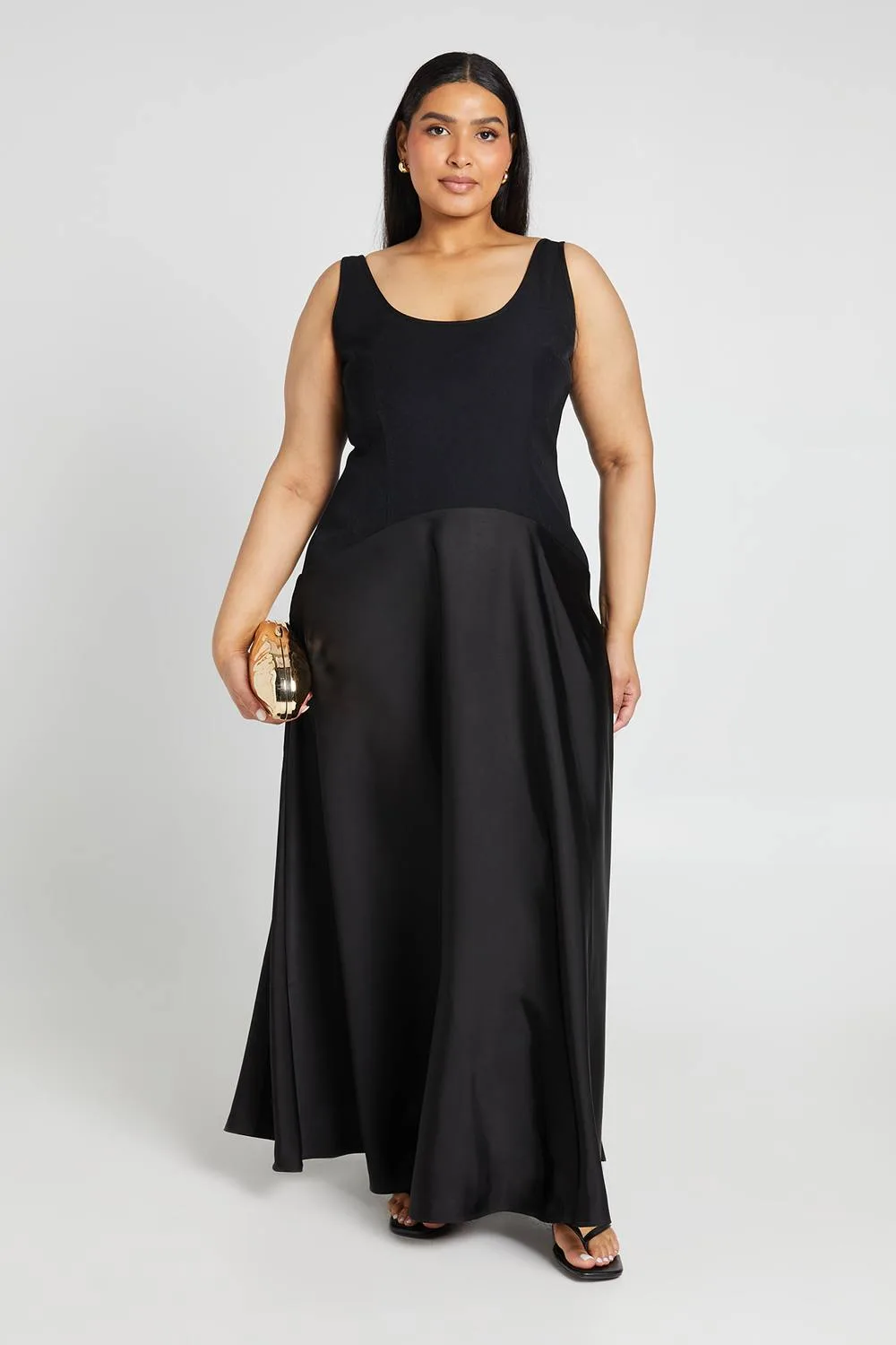 Crepe Sleeveless Dress with Satin Skirt by boohoo