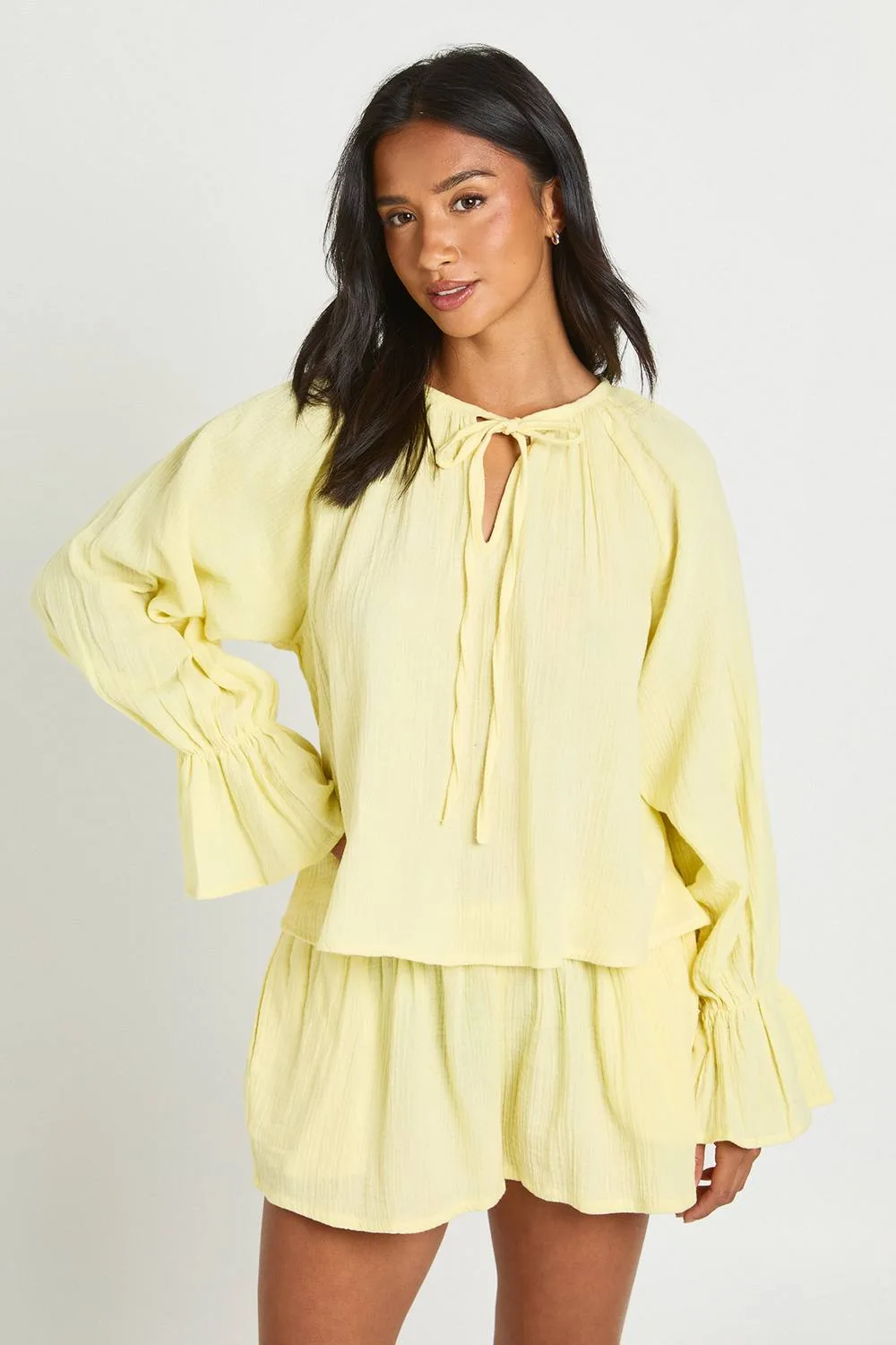 Cheesecloth Milkmaid Blouse & Short Co-Ord by boohoo