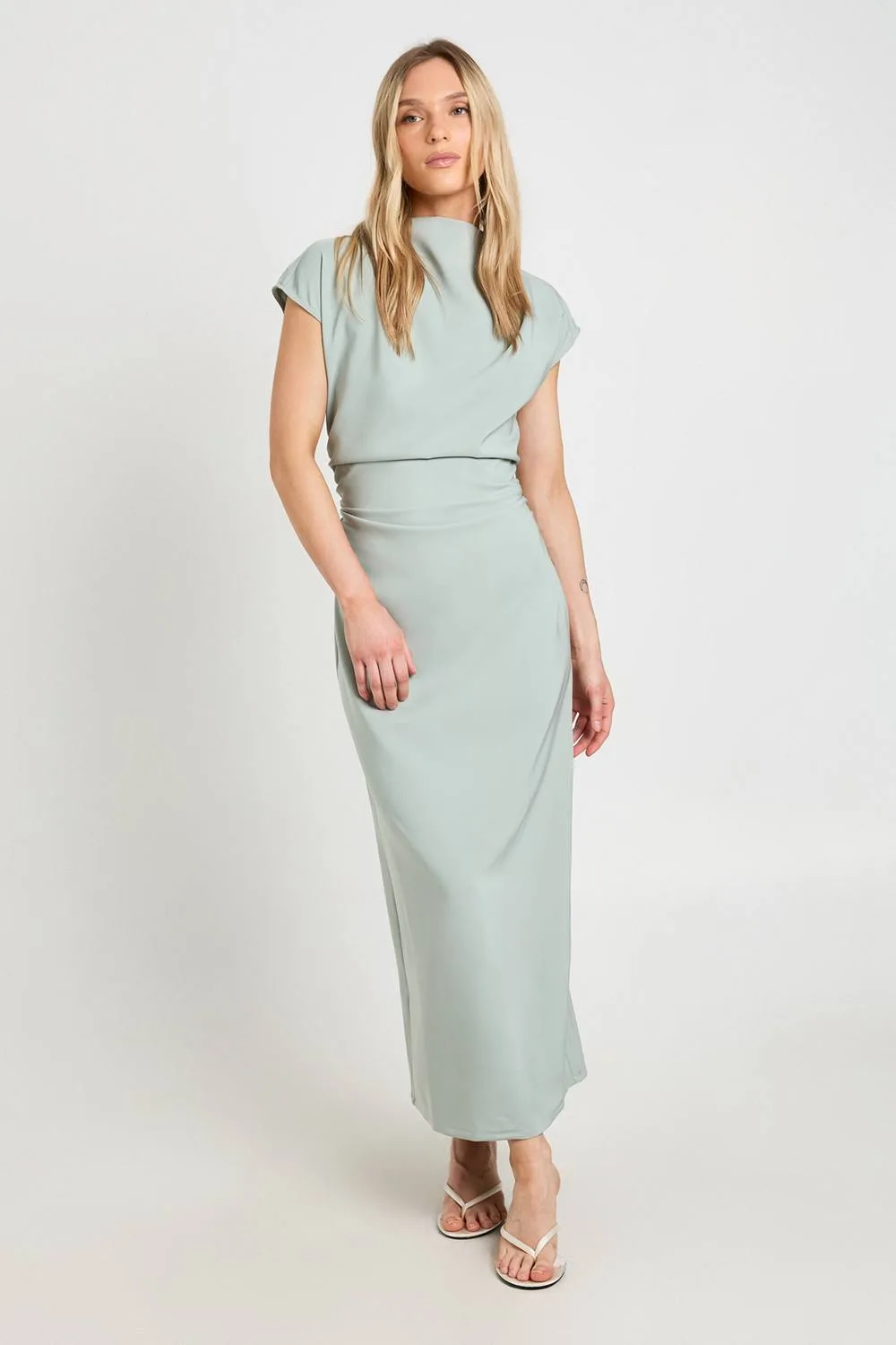 Ruched Waist Open Back Midaxi Dress