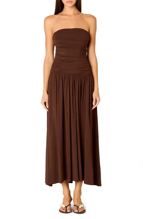 Santal Ruched Strapless Midi Dress