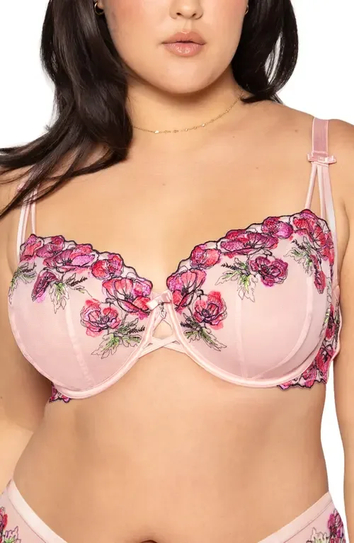 Floral Embroidered Balconette Bra by Curvy Couture