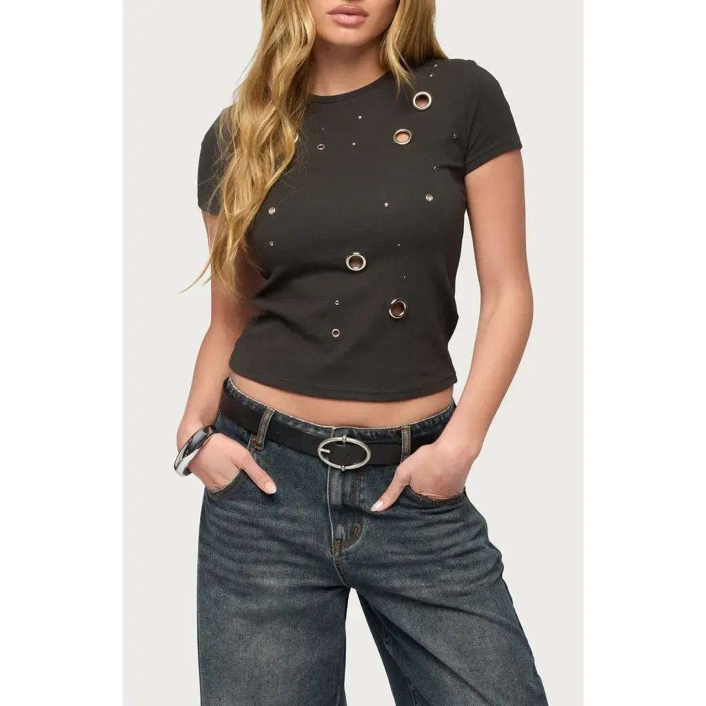 Aitana Grommet Studded T-Shirt by EDIKTED