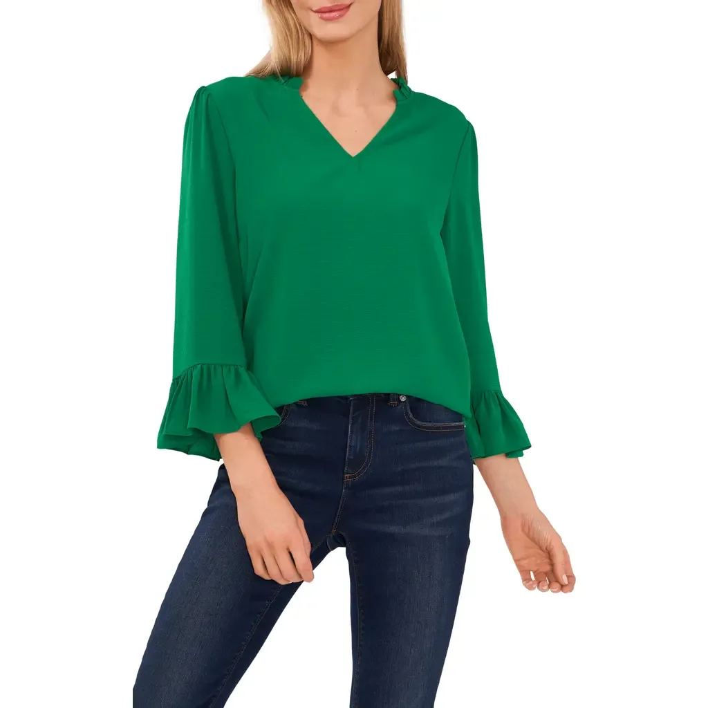 Ruffle Cuff Crepe Top by CeCe