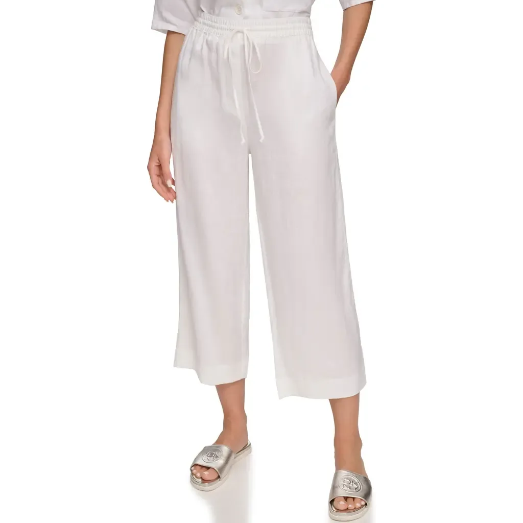 Drawstring Crop Linen Pants by DKNY