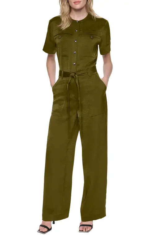 Tie Waist Satin Utility Jumpsuit by DKNY